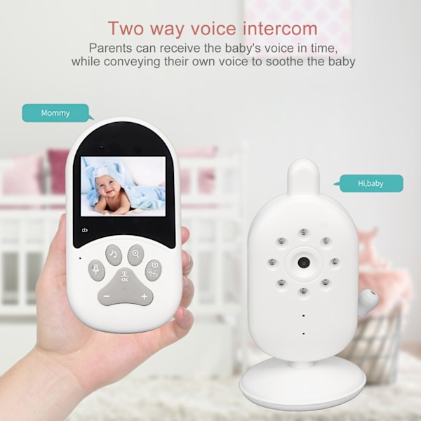 Videobabymonitor med kamera 2,4 tommers 2-veis tale intercom infrarød nattsyn WiFi babyovervåkingsenhet 100‑240V EU-plugg