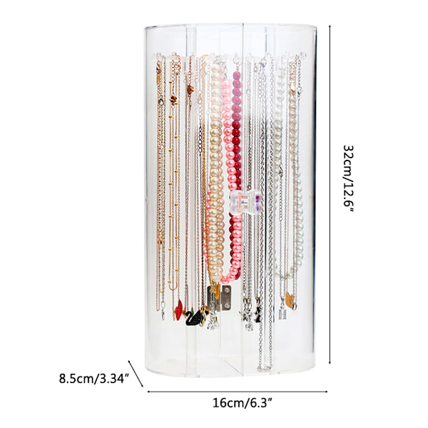 Akryl Halsbandshållare med 24 Krokar Genomskinlig Halsband Organizer Dammtät Rotation Smycken Förvaringsställ Display Case