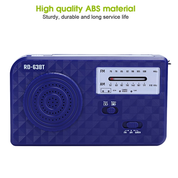 RD638 ABS Solenergi Nød Multifunksjon Håndsveiv Radio Støtte FM/AM FunksjonBlå