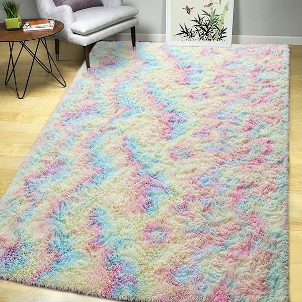Rainbow Playland, 120x180 cm Fluffig Enhörningsmatta, Snabbtorkande, Enkel Rengöring, Halkfri Undersida, Tjockt Svamplager, Utsökt Heminredning, Hudvänlig