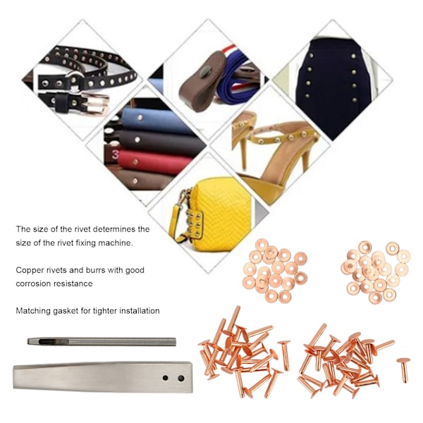 Kobbernagler Burrs Kit Kobbernagler med Settere Rustfrie Nagler DIY Lærhåndverktøy for Klær Veske Belte Stil C