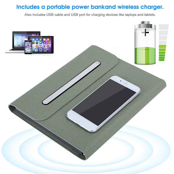Bærbar A5 notesbog med 5000mAh Power Bank trådløs opladning notesbog (spændingsmodel)