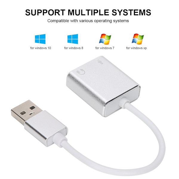 Ekstern USB 2.0 lydkort 3D Virtual 7.1 kanal lydadapter 3,5 mm til telefon PC bærbar computer
