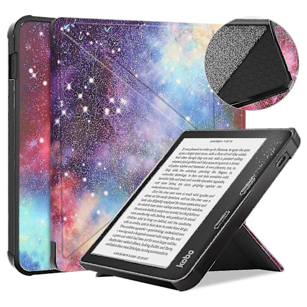 Sov/Vakna-funktion för Kobo Libra 2, Flera horisontella stativvinklar Smart design Origami-vikning Lättviktigt PU-läderfodral för 7-tums E-läsare