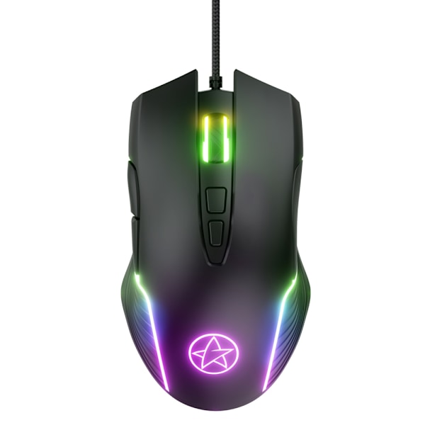 RGB-bakgrundsbelyst optisk gamingmus, Plug and Play, Typ C-kompatibilitet, Justerbar DPI upp till 6400, Snabb tumfunktion för moderna enheter