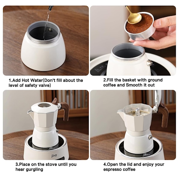 Espressokokare, 2 Koppar Moka Kaffebryggare för Gas eller Elektrisk Keramikhäll, Italiensk Kaffebryggare White