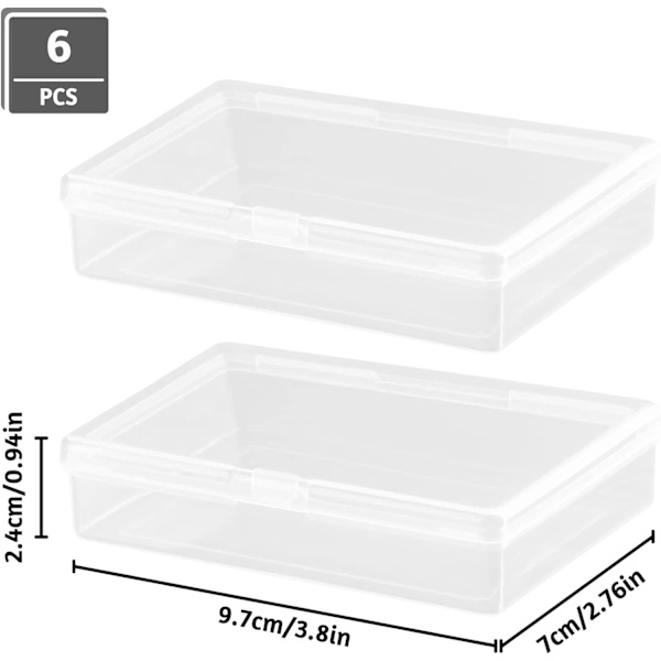 6 stk. opbevaringsboks - ydre størrelse 9,5 * 6,9 * 2,4 cm
