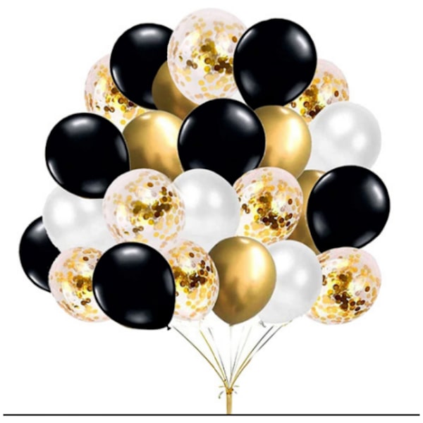 50 stk. 12 tommer sorte, guld og hvide balloner, konfetti balloner, metalliske latex balloner, helium matte balloner til dekoration, fødselsdag