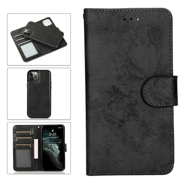 2 i 1 pung flip telefon etui magnetisk aftagelig læder telefon beskyttende etui til IPhone 13 Pro sort