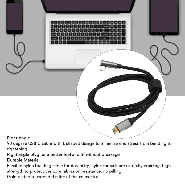 USB C til 90 graders USB C-kabel 100W USB3.1 Gen2 10 Gbps 4K 60Hz vinkelret Type C til Type C datakabel til Steam Deck