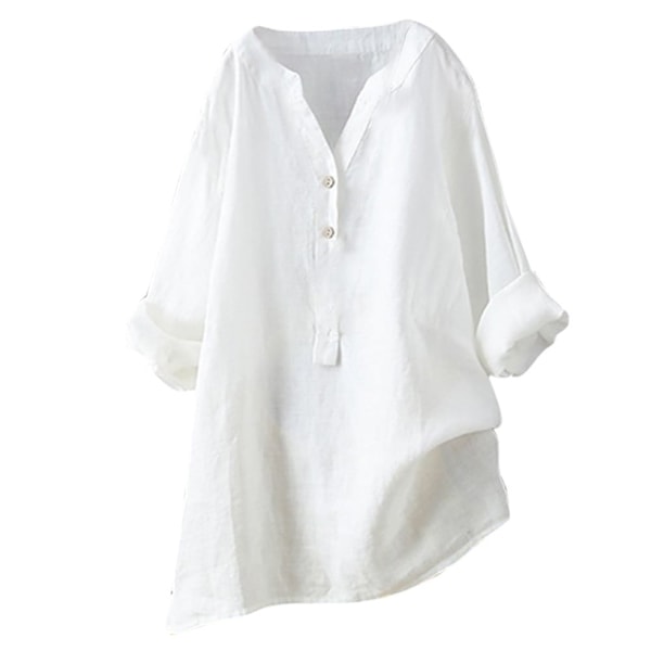Dam Sommar Gypsy Baggy Tunika Toppar Skjorta Långärmad Blus Plus Size Vit XXXXL