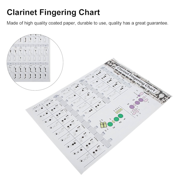 Klarinett grepptabell Clarionet ackord affisch träningsdiagram Musikinstrument tillbehör för nybörjareL 56cm