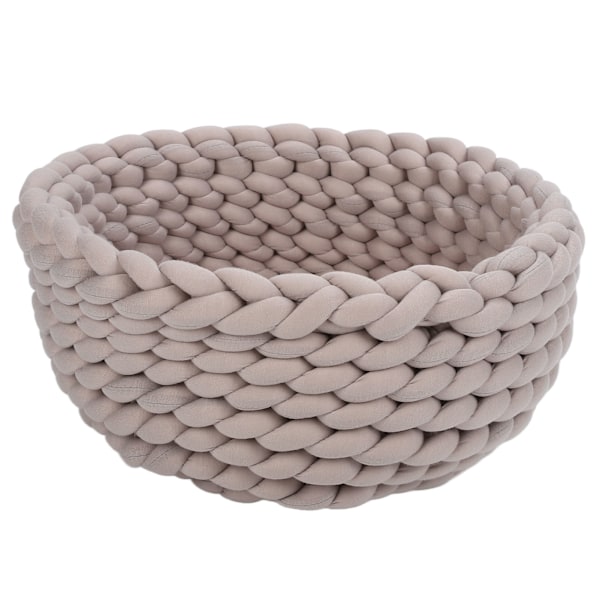 Rund Tvättbar Kattsäng, Lyxig Dekorativ Djurkorg, Grov Virkad Komfortsäng för 3-4kg Husdjur, Polyester & PP Bomullsmaterial, Mjuk & Varm,