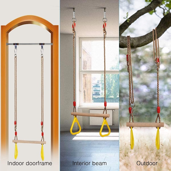 Slackline-fästen, äkta hårdträ för Ninja Warrior-tillbehör, gymnastikringar med plastring för lekplats inomhus