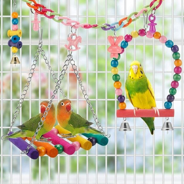 Fågelsäker Berikningsleksak för Undulat, Conure, Dvärgpapegoja, Kokoshus, Bittålig Träpinne, Tuggleksaker, Livfulla Färger, 11 Delars Set För