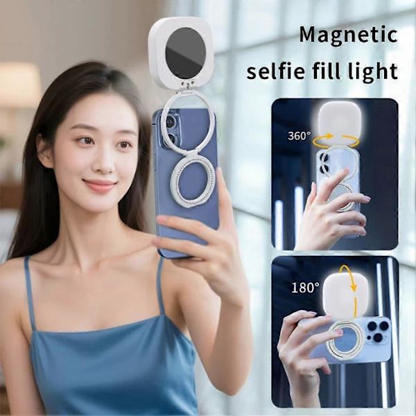 Magnetisk Selfielys Type-C Oppladbart Bærbart Telefonlys Sammenleggbart Ringlys med Speil Kompatibelt med iPhone og Android