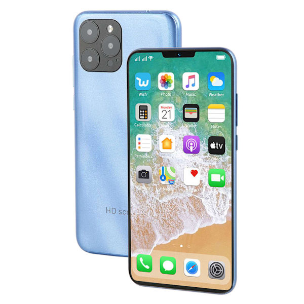 Låst upp smartphone Blå 6in 4GB RAM 32GB ROM Ansiktssigenkänning Mobiltelefon för Android 11 100‑240V