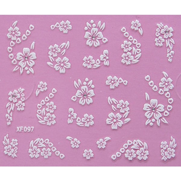 Vit Blommor Nageldekorationer Självhäftande Stickers 10 Ark