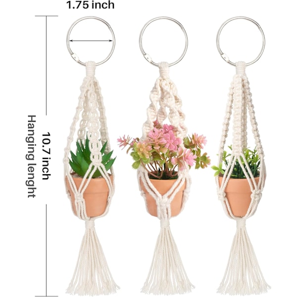 Boho Stil Dekor Mini Makramé Växthängare, Bil Backspegel Charm Med Konstgjorda Suckulenter, Miljövänliga Material För Hem Vägg Hall