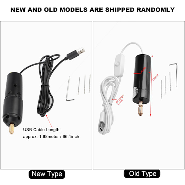 WALFRONT Bärbar Mini Liten Elektrisk Borr Handhållen Micro USB Borr med 3 st Bits DC 5V