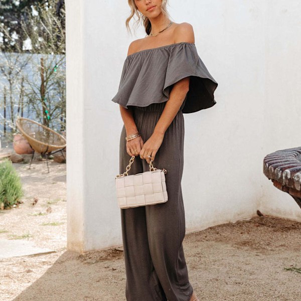 Dam Off Shoulder Jumpsuit Vida Ben Enkel Mönster Elegant Trendig Lös Bekväm Sommar Jumpsuit L Grå