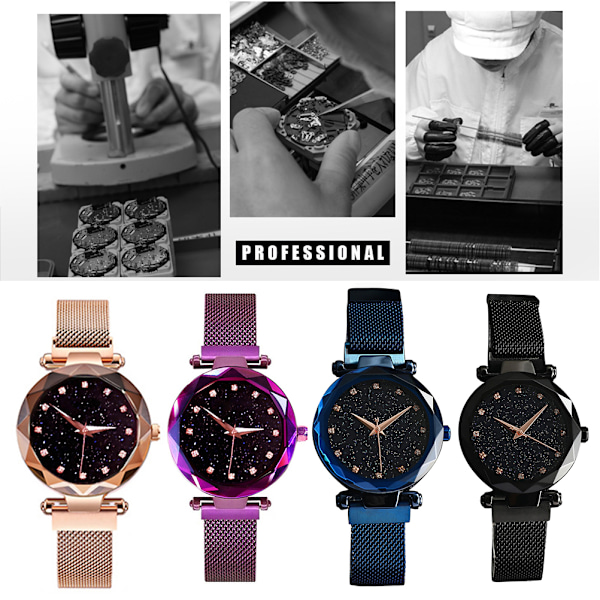Kvinners stjernehimmel Rhinestones kvartsur armbåndsur damer magnetisk spenne armbåndsur