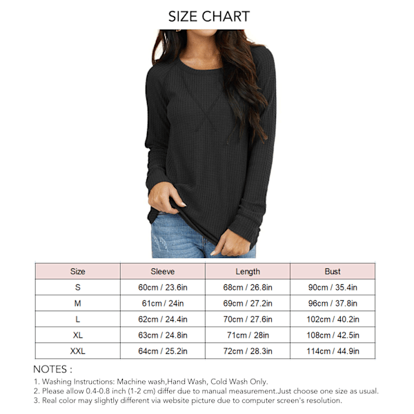 Dam Långärmad Topp Rund Hals Off Shoulder Enfärgad Lös Passform Dam Casual Skjorta för Arbete Dejting Svart M