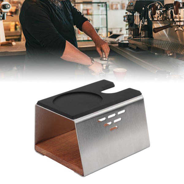 Multifunktionell Tamperhållare, Espresso Tamperställ för 51, 54, 58mm Espresso Tillbehör, Förstärkt Massiv Träbottenplatta, Kompakt Tampermatta