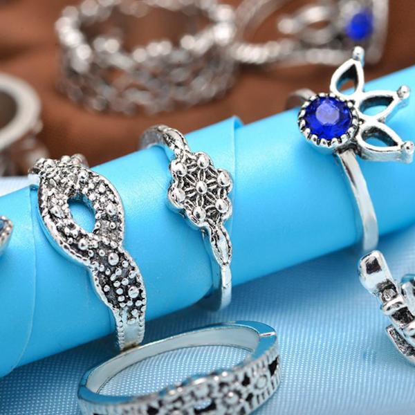 13 stk. Boho Krystal Blomster Ring Sæt Vintage Punk Finger Ringe Retro Ringe Gave til Kvinder Kæreste Kone