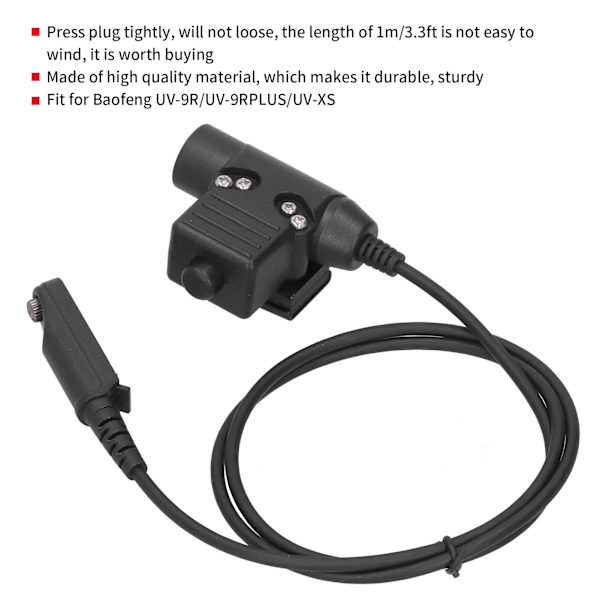 U94 PTT-kabelkontakt Hörlursadapter Passar för Baofeng UV9R/UV9RPLUS/UVXS Walkie Talkie