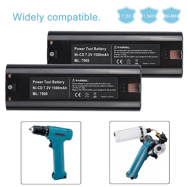 2 stk 7,2V 2100mAh oppladbare strømverktøy NiCd batteri erstatning for Makita 7000 svart