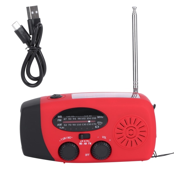 QQT088L Radio med håndsveiv, ABS, solenergi, nødstrøm, multifunksjonslommelykt, powerbank