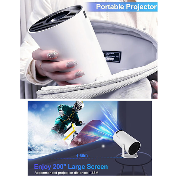 Mini Projektor, 4K Full HD 1080P Multimedia-kompanjon, 180° Rotation För Flexibel Placering, Automatisk Keystone-korrigering För Omedelbar Justering, Idealisk