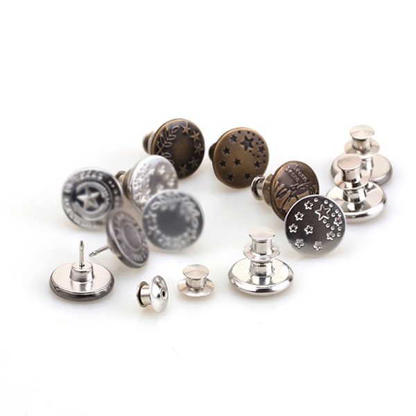 Förpackning med 10 jeansknappar utan sömnad, 17 mm knappnålar, byxknappspännare Color:Style2