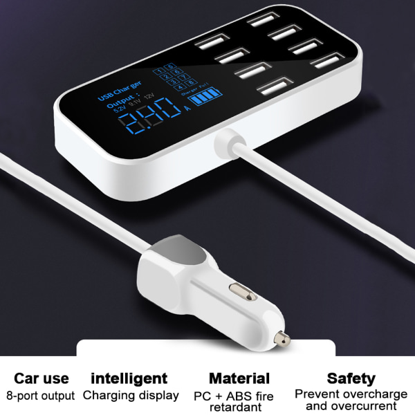 Ultratunn USB-billaddare för bil, 8-portars laddare för cigarettändare, direktladdningstillbehör