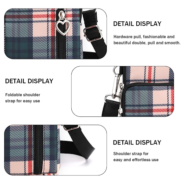 Liten rutig crossbody-plånbokstelefonväska för kvinnor, minicrossbodyväska, mobiltelefonväska, axelväska, miniplånbok med axelrem