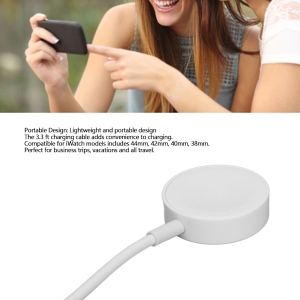 Smart magnetisk klockladdare med 3,3ft snabbladdningskabel kompatibel med IWatch Series Vit