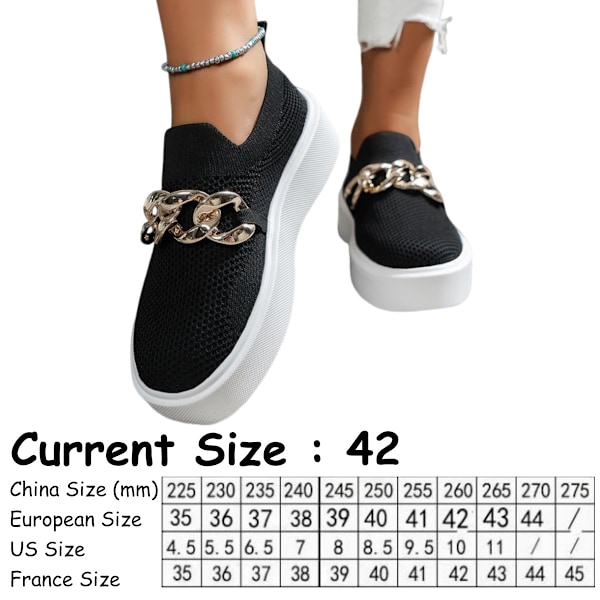 Andningsbara låga slip-on loafers med tjock sula och kedjedekoration för dam