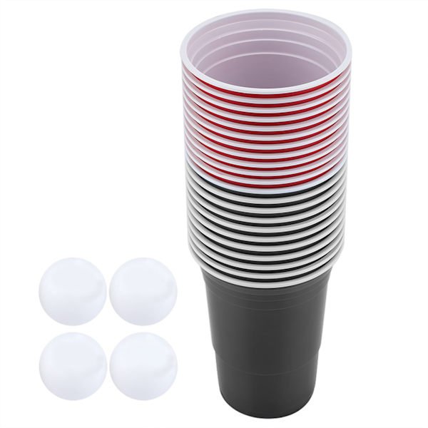 Beer Pong Set Beer Pong Drikkespill Sett Beer Pong Kopper 22 Kopper 4 PingPong Baller Rød Svart