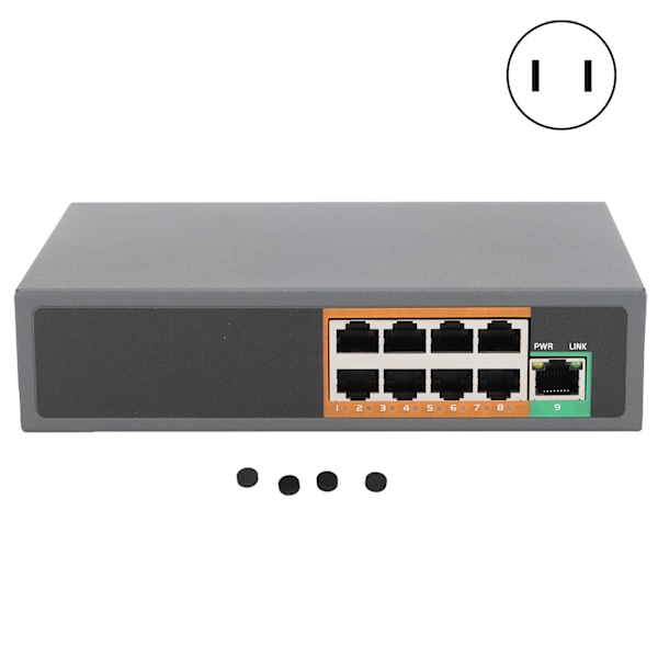 POE Switch 9 Portar 100V till 240V Gigabit Ethernet Adapter för IP-kameror CCTV Säkerhetssystem Trådlösa APUS Plug