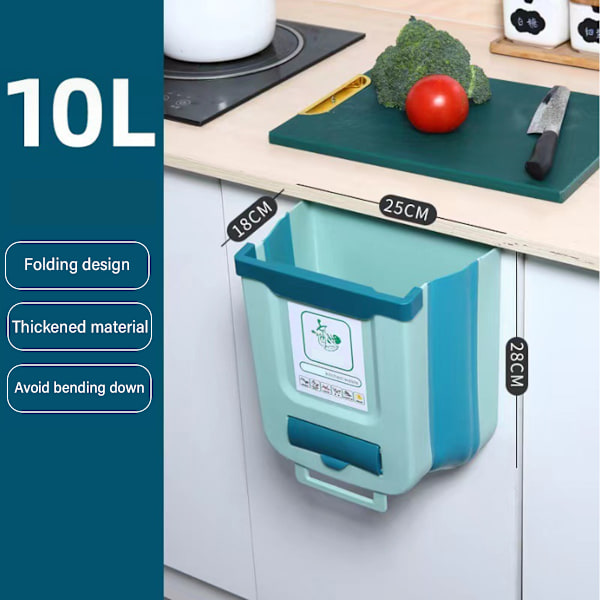 Hängande kökssopkorg, hopfällbar soptunna för kök, hopfällbar liten plastsopkorg 2,4 gallon för skåp/bil/sovrum/badrum