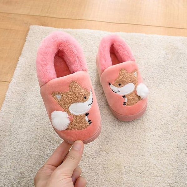 1 par Tofflor för småbarn, Pälsfodrade Varma Slip-On Hemtofflor Söta Vintertofflor Halkfria Innetofflor (räv) Light Pink 15cm