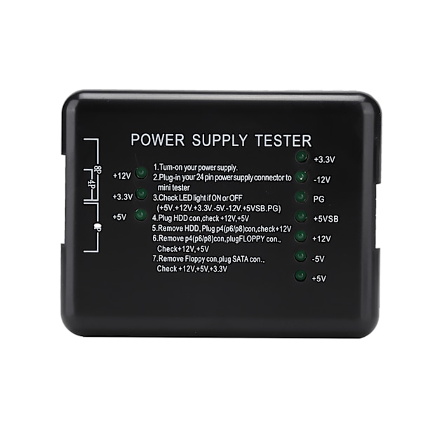 Sort Computer PC Strømforsyning Tester 24Pin Kompatibel PSU/ATX/SATA/HDD Med Indikatorlys
