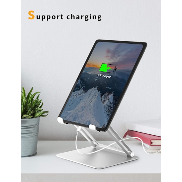 Justerbart Tabletstativ, Universellt Kompatibelt Aluminium iPad-Stativ För 7 Till 13,3 Tums Enheter, Tyngre Bredare Bas För Extra Stabilitet, Silver
