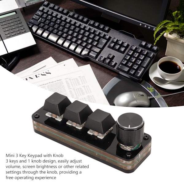 Mini 3-tasters tastatur med drejeknap til brugerdefineret programmering, hot-swappable blå switch, makro, mekanisk tastatur til gaming