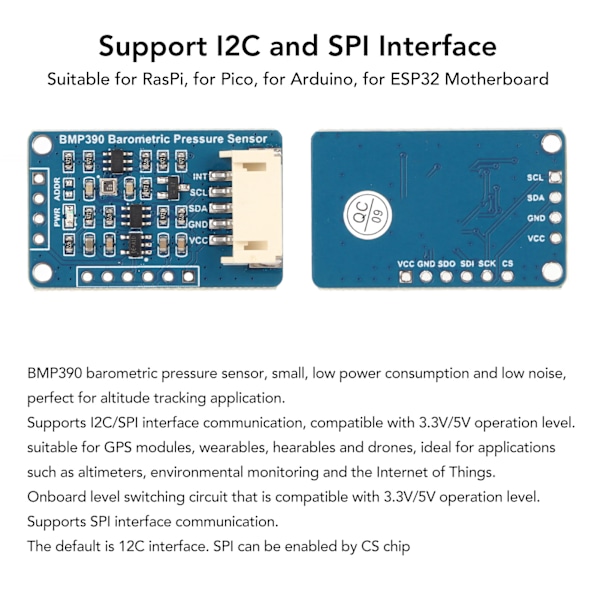 Barometrinen paineanturi I2C SPI -liitäntä Lämpötila Korkeus Alhainen kohina BMP390 -anturi GPS -puettavalle laitteelle Drone