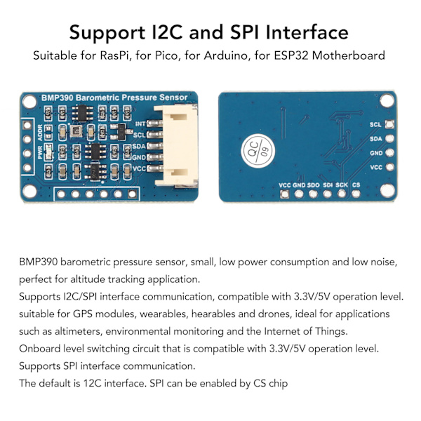 Barometrisk trycksensor I2C SPI-gränssnitt Temperatur Höjd Lågt brus BMP390 Sensor för GPS Bärbar enhet Drönare