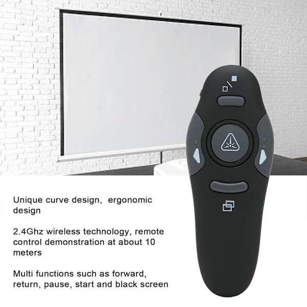 Presentasjonsklikker Ergonomisk håndholdt 2,4 GHz trådløs presentasjonsfjernkontroll med trådløs mottaker for tale, møte, klasse