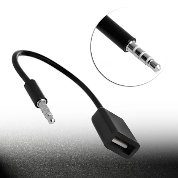 3,5 mm lydplugg til USB 2.0 hann til hunn konverterkabel for bil MP3