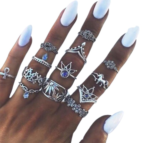 13 stk. Boho Krystal Blomster Ring Sæt Vintage Punk Finger Ringe Retro Ringe Gave til Kvinder Kæreste Kone